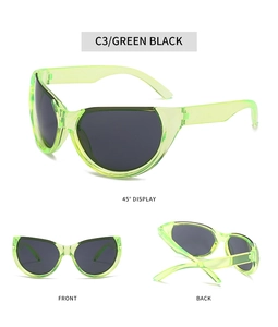 Vues multi-angles détaillées des lunettes de soleil sport Y2K vert fluo à verres noirs