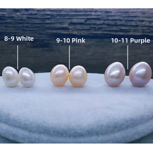 Detailed comparison of white, pink, and purple freshwater pearls in various sizes