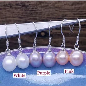 S925 sterling silver hooks with white purple and pink natural freshwater pearl earrings
