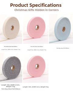 Detail of wool felt ribbons in various colors and sizes for Christmas DIY crafts