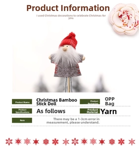 Close-up of Santa Claus plush topper with red knit hat and bamboo stick for decor