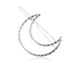 Silver crescent moon hair clip featuring a twisted texture design and secure metal clasp