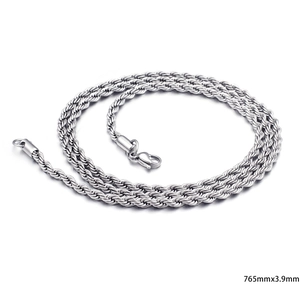 Polished silver stainless steel twist rope chain necklace for men and women 765mm x 3.9mm