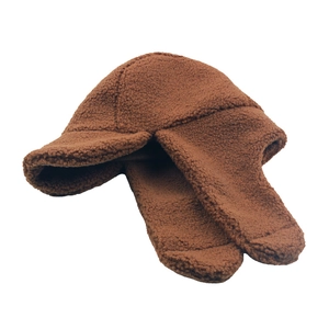 Winter thermal caramel lamb wool trapper hat with ear flaps for outdoor cold protection