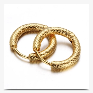 Detailed close-up of 3mm gold-plated stainless steel hoop earrings with textured finish