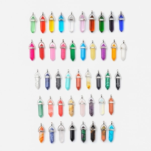 Assorted natural hexagonal crystal point stone pendants with silver metal clasps