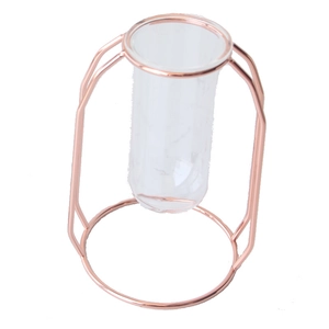 Minimalist rose gold metal frame with glass test tube vase for hydroponic flowers