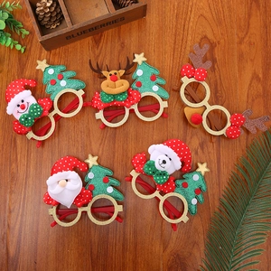 Christmas Decorative Glasses Frames Plastic Glitter Fabric Cartoon Santa Snowman Reindeer Holiday Party Favors Accessory