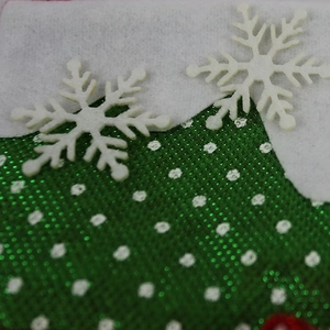 5cm white laser felt snowflakes on green glitter fabric for Christmas tree decoration