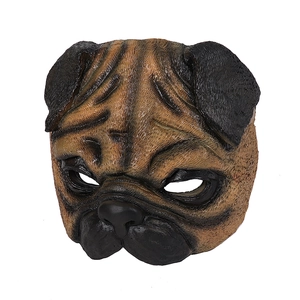 Realistic Pug dog latex mask for Halloween cosplay and party props on white background
