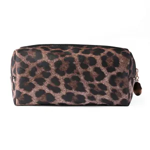 Three-piece leopard print dumpling makeup bag set with durable zippers and large capacity
