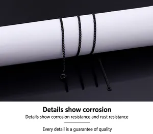 Close-up of black stainless steel curb chain with lobster clasp and anti-rust coating