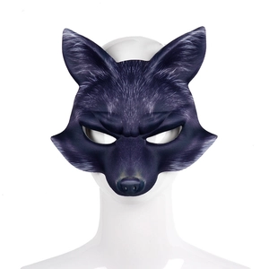 Purple and white EVA half-face fox mask for Halloween cosplay on white model head