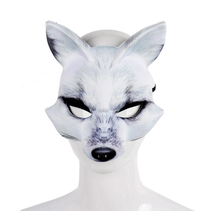 Realistic white and grey fox animal half face mask for Halloween party cosplay events