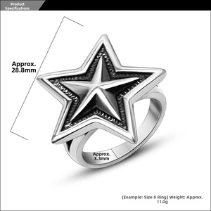 Detail view of punk star ring dimensions showing 28.8mm diameter and 3.3mm width details