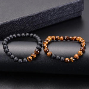 8mm tiger eye and matte stone couple bracelets set with natural white turquoise accents