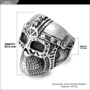 Detailed size specifications of the vintage punk steel skull ring with oxidized finish