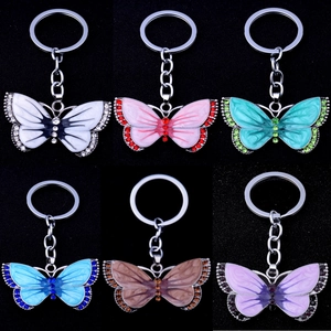 Vintage Enamel Butterfly Keychain For Women Alloy Rhinestone Inlaid Butterfly Pendant Key Ring Fashion Bag Charm Accessories