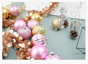 Pink and gold Christmas ball ornaments set with matte, glitter and glossy textures