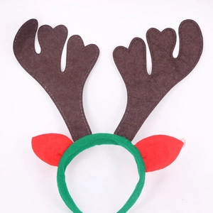 Christmas reindeer antler headband with brown antlers, red ears and green hair hoop