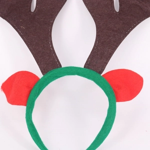 Christmas reindeer antler headband with brown antlers, red ears and green hair band base