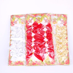 Set of 12 Christmas bows in red gold and silver colors for festive tree decoration