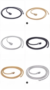 Comparison of 3g and 9g titanium steel chains in black, gold and silver finishes