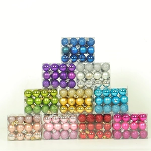 Detailed close-up of 24pcs 3cm electroplated Christmas balls in various colors and finishes