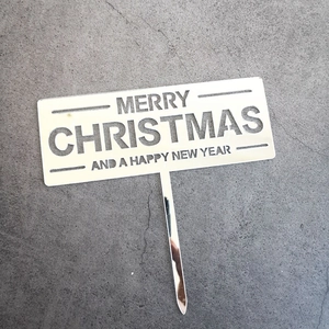 Silver mirror acrylic Merry Christmas and Happy New Year rectangular cake topper