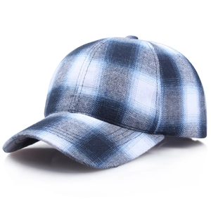 Classic blue and white plaid cotton baseball cap featuring a casual curved brim design