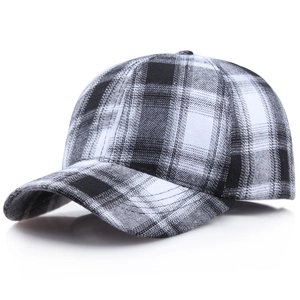 Classic black and white plaid baseball cap with a curved brim in vintage cotton fabric