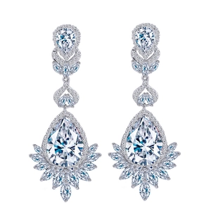 Elegant silver teardrop earrings with sparkling AAA zircon for evening party occasions