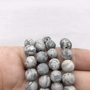 Matte natural map stone round beads with grey and white marble texture for DIY jewelry