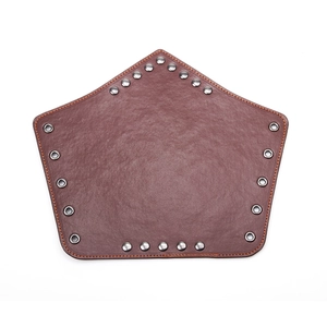 Brown PU leather punk wrist guard with orange stitching and metal rivets for cycling