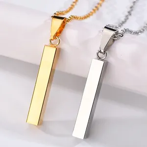 Collar con Colgante de Barra Rectangular de Acero Inoxidable Minimalista Columna Geométrica Joyería para Hombre Mujer