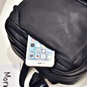 Men's black PU leather backpack with lychee texture and front zipper pocket