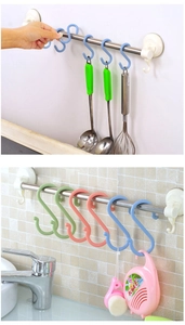 Versatile plastic S-hooks for organizing kitchen tools and bathroom accessories in various colors