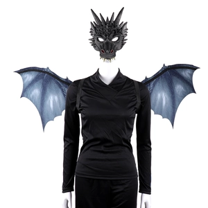 Realistic black dragon mask and purple-blue gradient wings set for Halloween cosplay costume