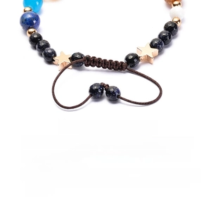 Adjustable solar system bracelet featuring natural agate beads and star charm on braided rope