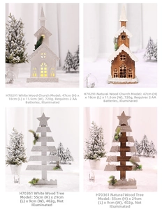 Ornamenti natalizi in legno fatti a mano, chiesa e albero, per decorazioni da tavolo festive