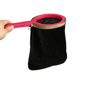 Pink handle magic change bag with black velvet and gold sequins for stage performance
