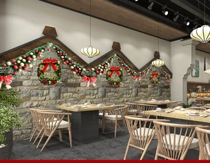 Detailed Christmas wreath and garland set with red berries and golden baubles decoration