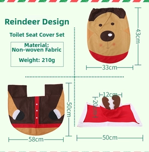 Three-piece Christmas reindeer toilet set with dimensions of mat and tank cover
