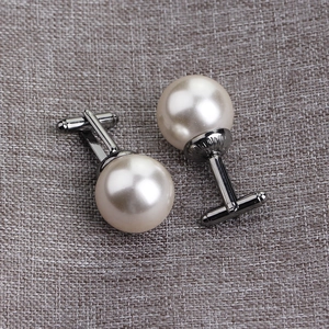 Classic silver-tone cufflinks featuring elegant cream white pearls for men's French shirts