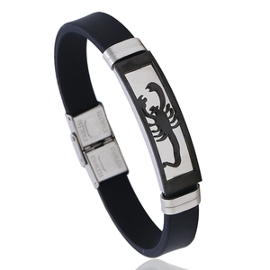 Bracelet Homme Acier Inoxydable Et Silicone Punk Rock Hip Hop Motif Scorpion Découpé Bijoux Accessoire