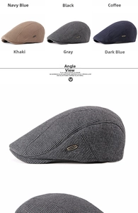 Detailed knit beret flat caps shown in six colors with a branded metal logo tag