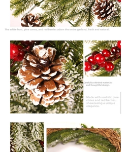 Detail of Christmas wreath with frosted pine cones, red berries and snow-flocked needles
