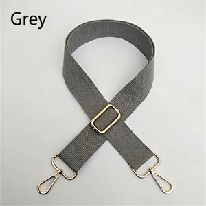 Adjustable grey replacement canvas strap with gold metal lobster clasps for bags