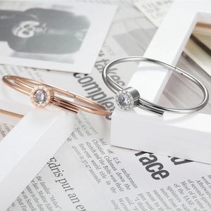Classic rose gold and silver stainless steel bangles with roman numerals and zircon inlay