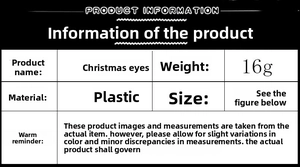 Detailed product information table for plastic Christmas glasses showing weight and material